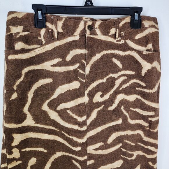 Ralph Lauren Jean Pencil Skirt Size 10 Animal Print Brown Cream Denim Pockets - Picture 3 of 8